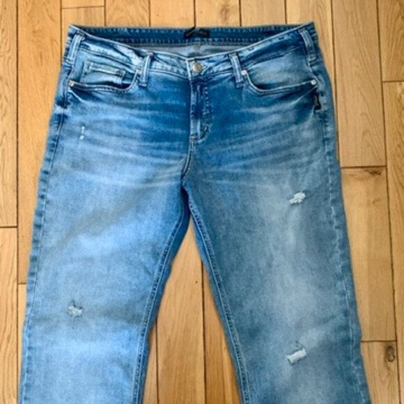 Silver Jeans Tuesday Slim Boot 36X33 Light Denim Blue Acid Wash Distressed - Picture 2 of 9